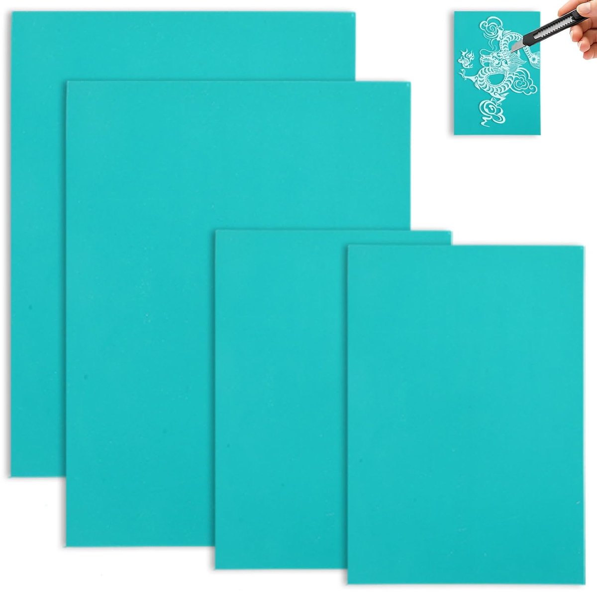 2A5 + 2A6 Linoldrukplaten, 4 stuks, zacht rubber, linoleum snijset, linolplaten voor linolsnede, linolsnijplaten, zacht rubber, linoldruk, plaat graveren