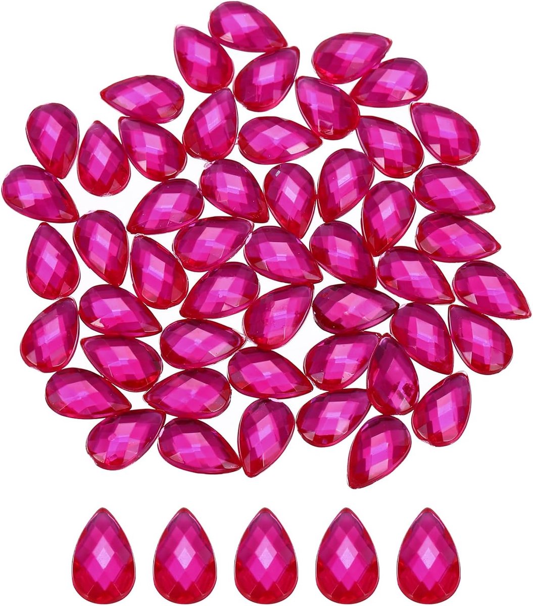 Acryl strass-steentjes met platte onderkant, 6 x 10 mm, voor doe-het-zelf knutselen, kralen, bruiloft, feest, gezichtsbeschildering, sieraden, 200 stuks, roze