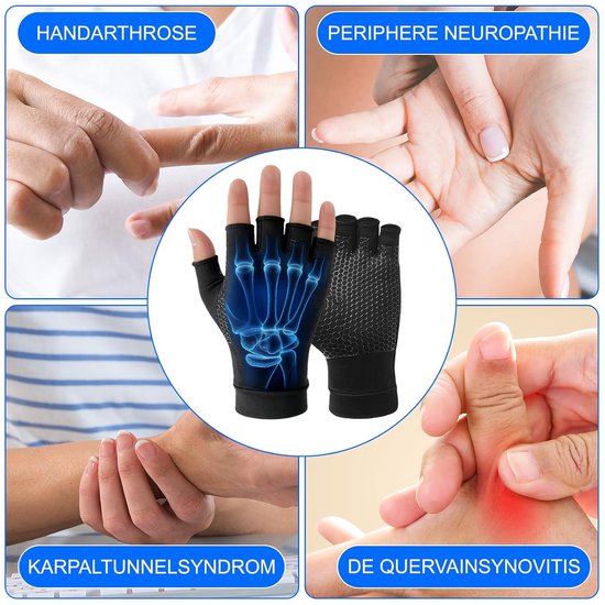 Compressiehandschoenen voor vrouwen en mannen, artrose handschoenen tegen pijn, zwelling, carpaal tunnelsyndroom, stijlvolle compressie bij oedeem en peesontstekingen (S) — afbeelding 2
