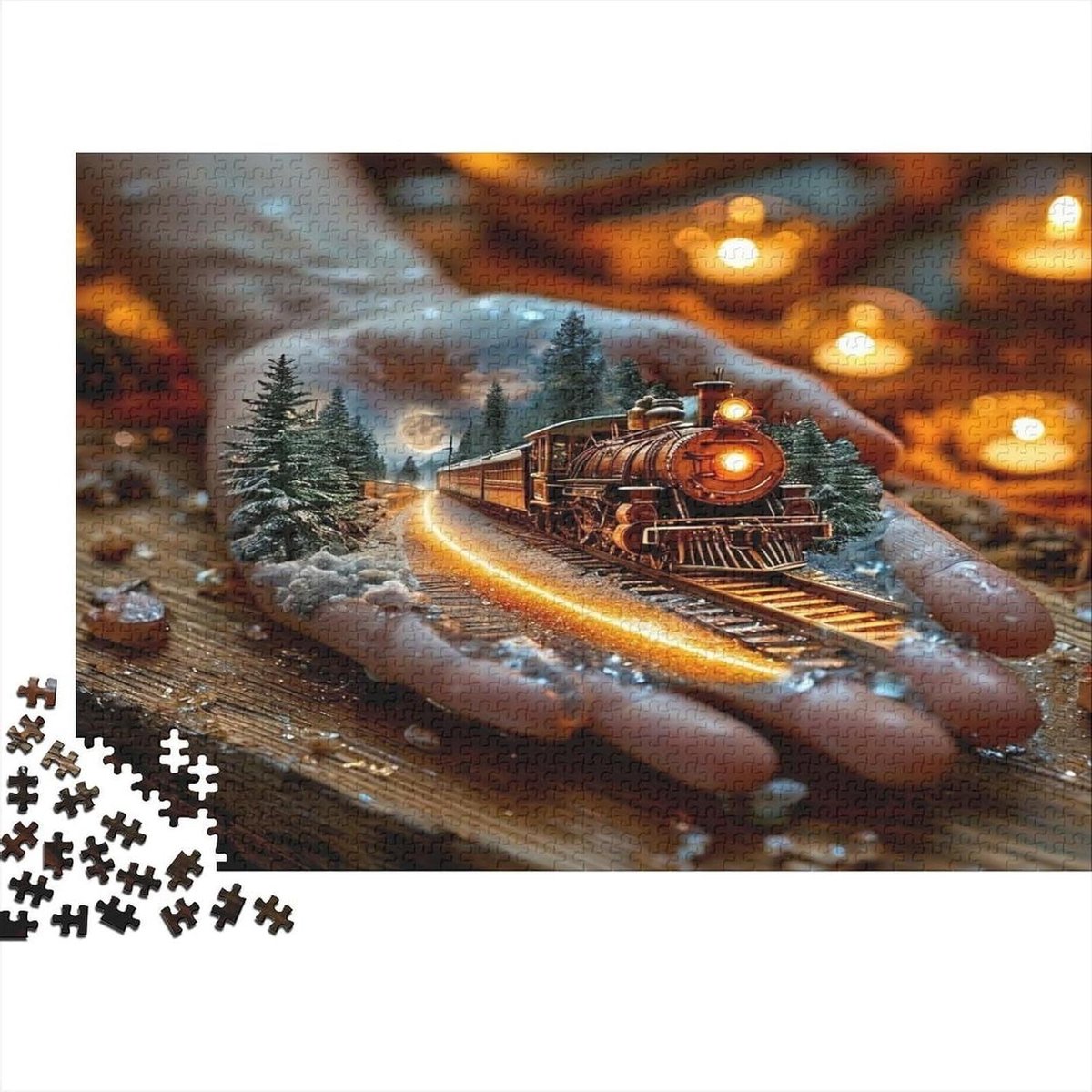 Papieren Trein Puzzel - Landschap Puzzel - Ontspanning Thuis - 1000 Stukjes - 70 x 50 cm - Stijl 2