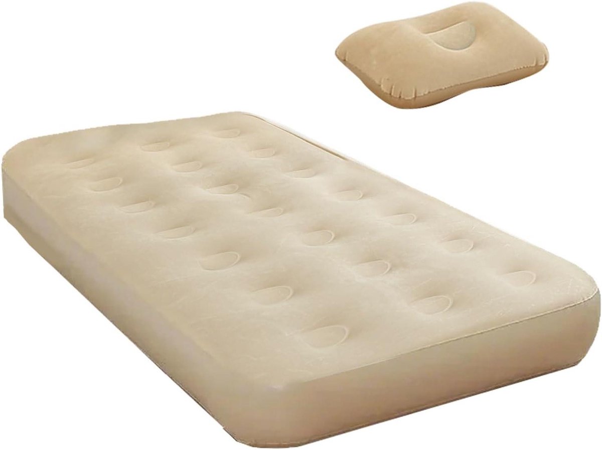 Luchtmatras Dubbel - Logeerbed Opblaasbaar - Comfortabel Slapen - Ingebouwde Dubbele Pomp - 450 kg Draagvermogen - Beige