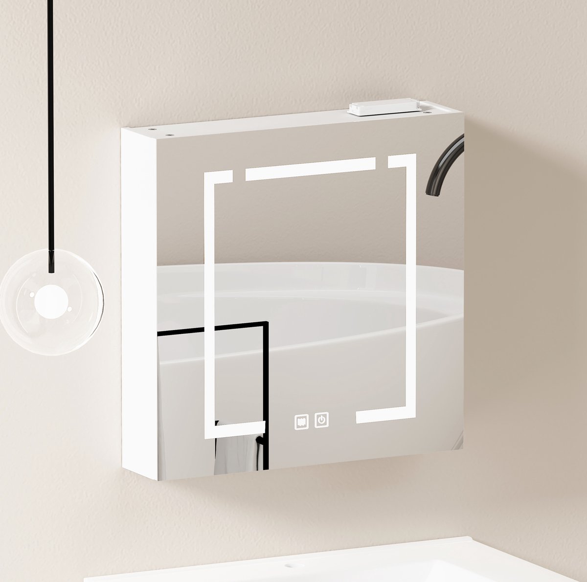 REDOM - Spiegelschrank met LED-verlichting en opbergruimte - Wandmontage - MDF en glas - Wit - 72 x 24,5 x 73 cm - Badkamer, woonkamer en slaapkamer