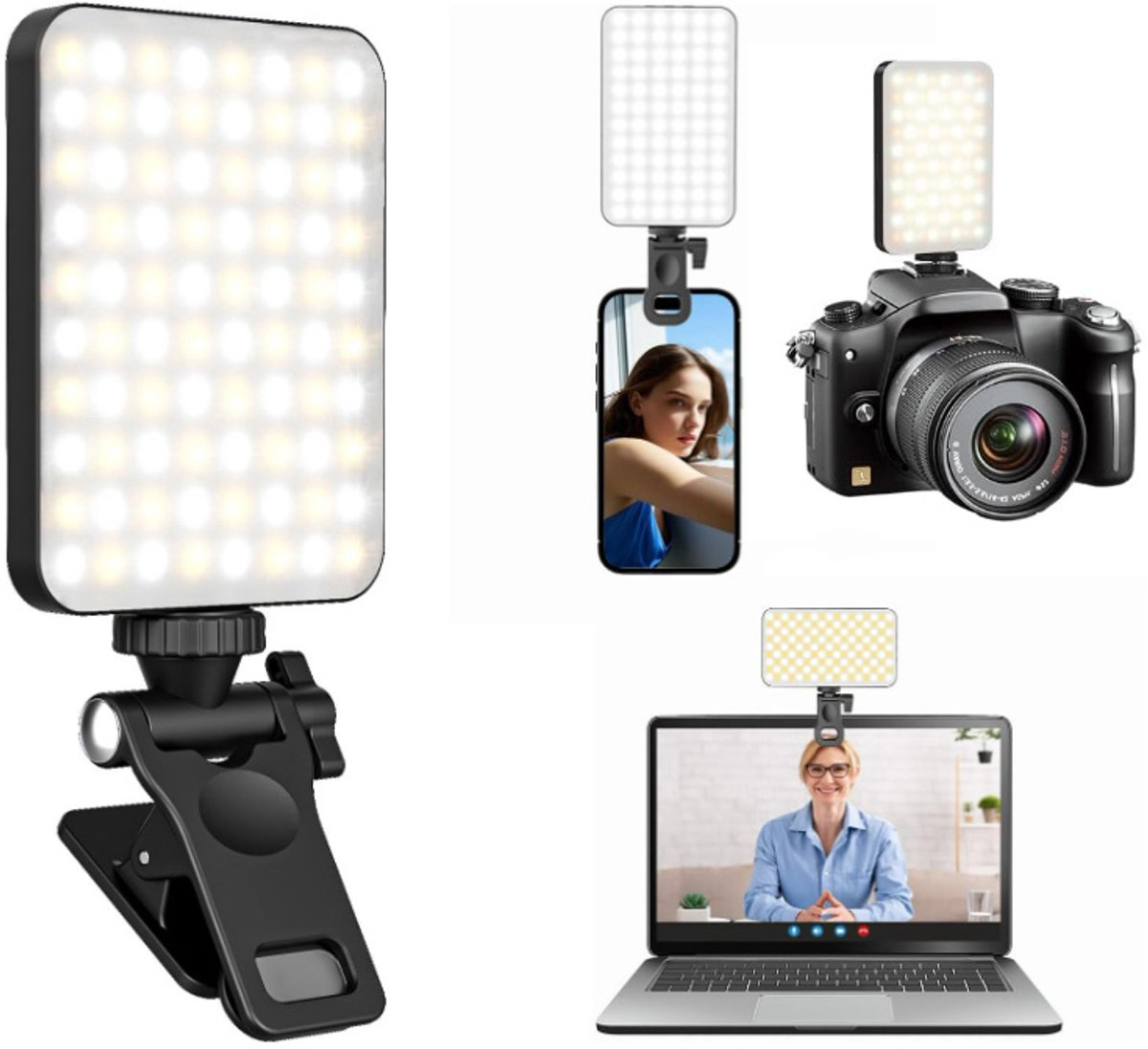 KZQ Oplaadbare Clip Zelfielamp Voor Telefoon Laptop En Tablet Draagbaar Voor Videoconferenties Livestreaming Make-Up En Foto'S Zwart