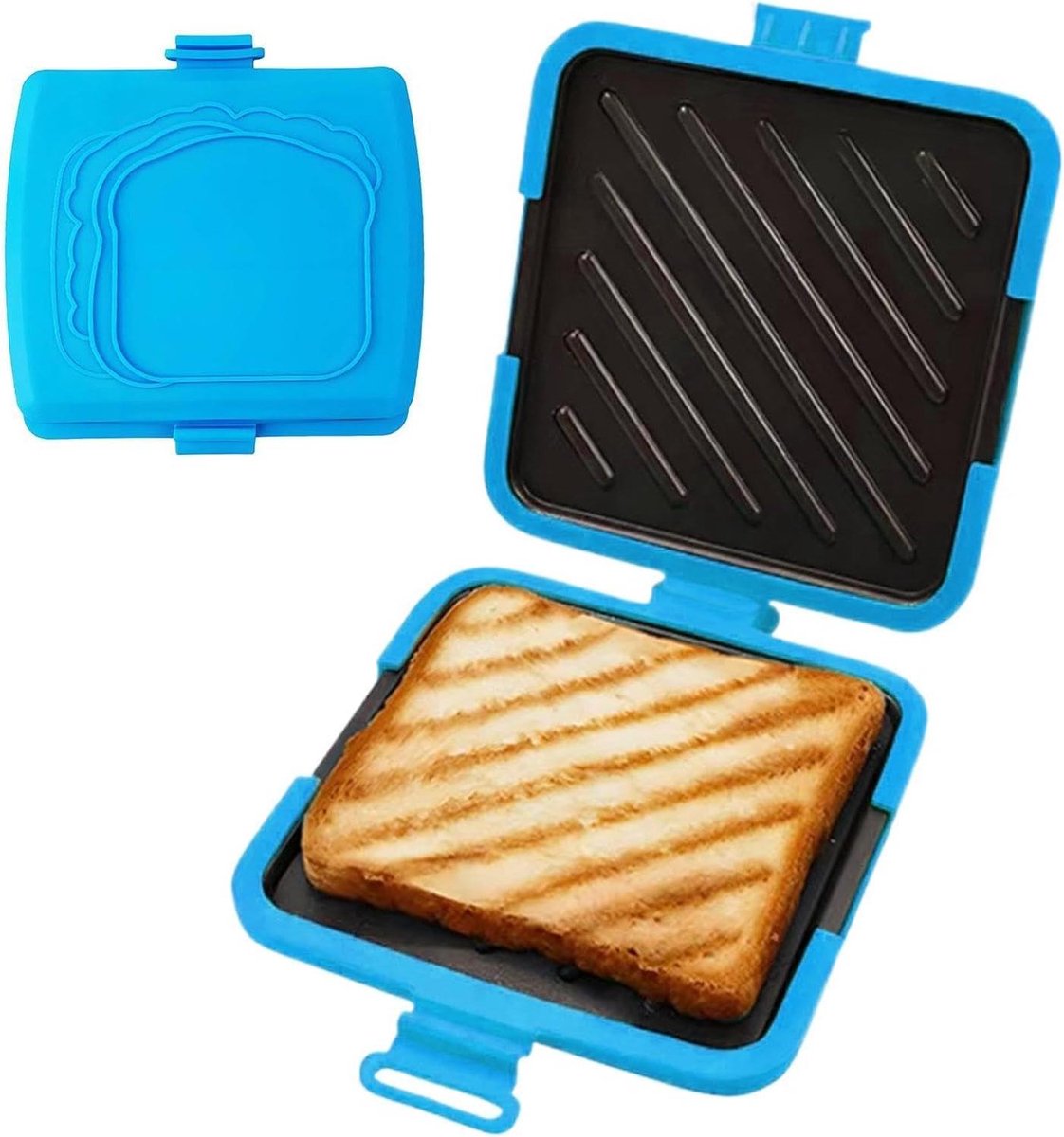 Sandwich Maker - Tosti Apparaat - Snelle Snacks Maken - Magnetron Geschikt - 15.9 cm Breed - Blauw