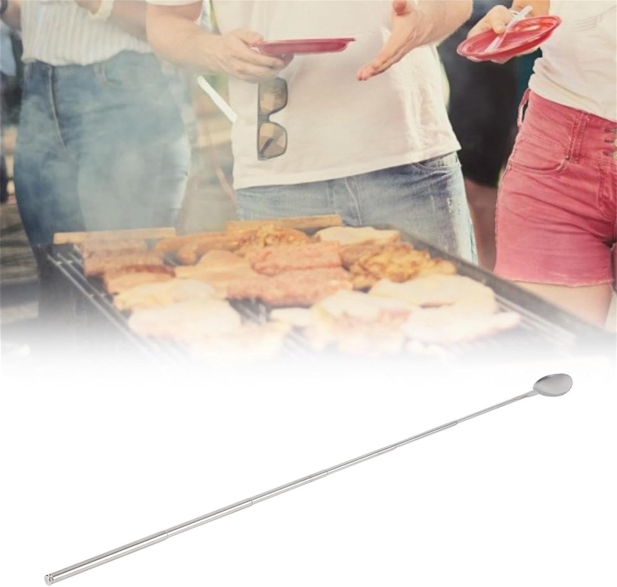 Uitschuifbare Lepel - Roerlepel Telescoop - Koken Buiten - Verstelbare Lengte - 62 cm - Zilver