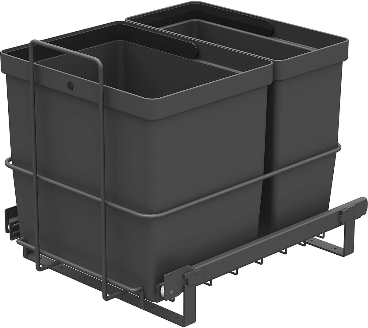 SnelShoppen - Inbouw Vuilnisemmer Uittrekbaar met 2 Afvalemmers (11L en 16L) voor Keuken, Duo Afvalscheidingssysteem in Antraciet, 32,8 x 43,3 x 35,4