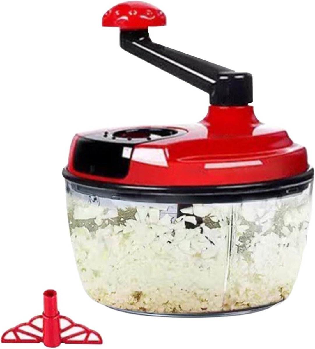 Handmatige Keukenmachine - Groentehakker Crank - Snel Ingrediënten Snijden - Robuuste Snijbladen - 18.5 x 18.5 cm - Rood