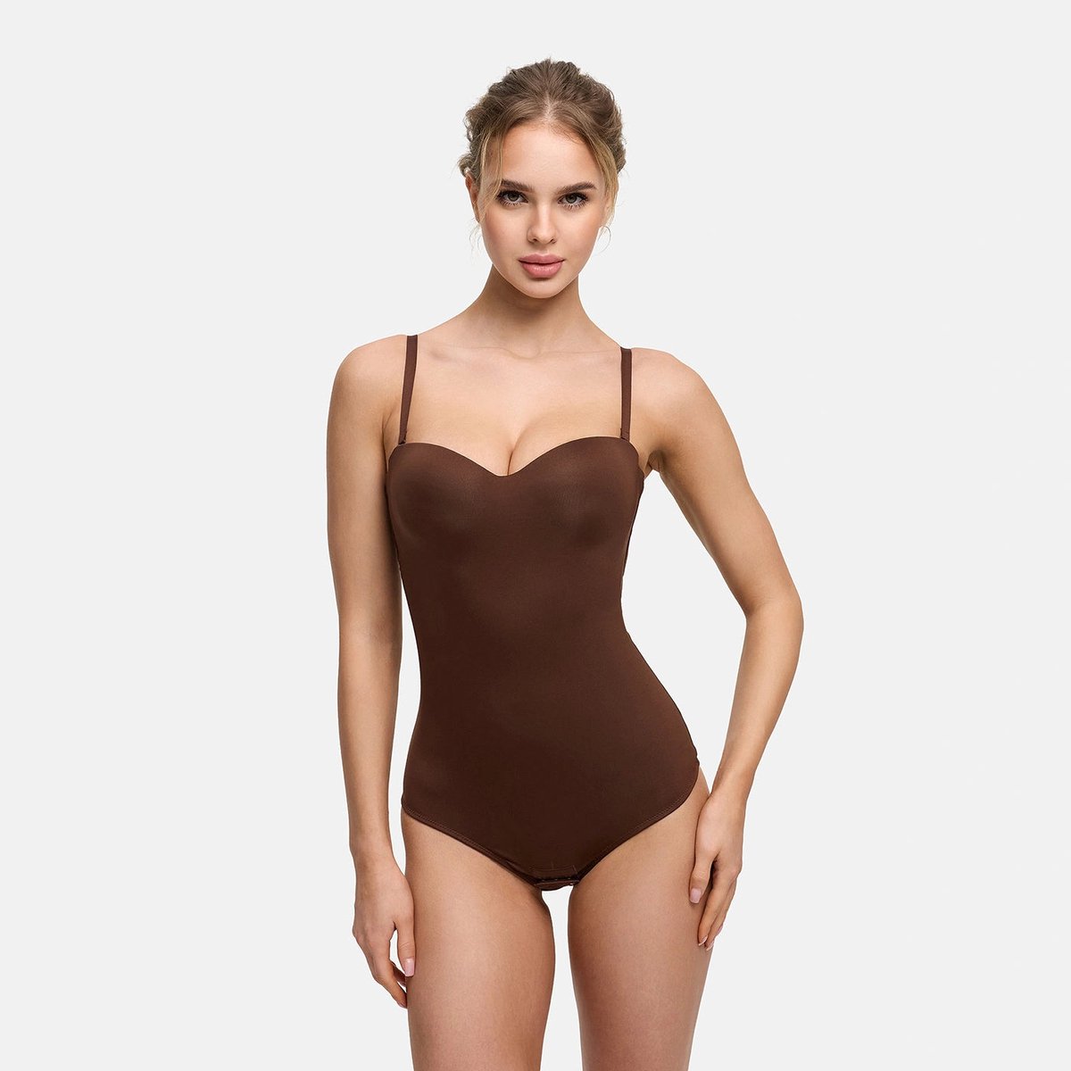 cfab - Push-up bodysuit met string - Bruin, L - Corrigerende Body - Naadlos - corrigerend ondergoed dames