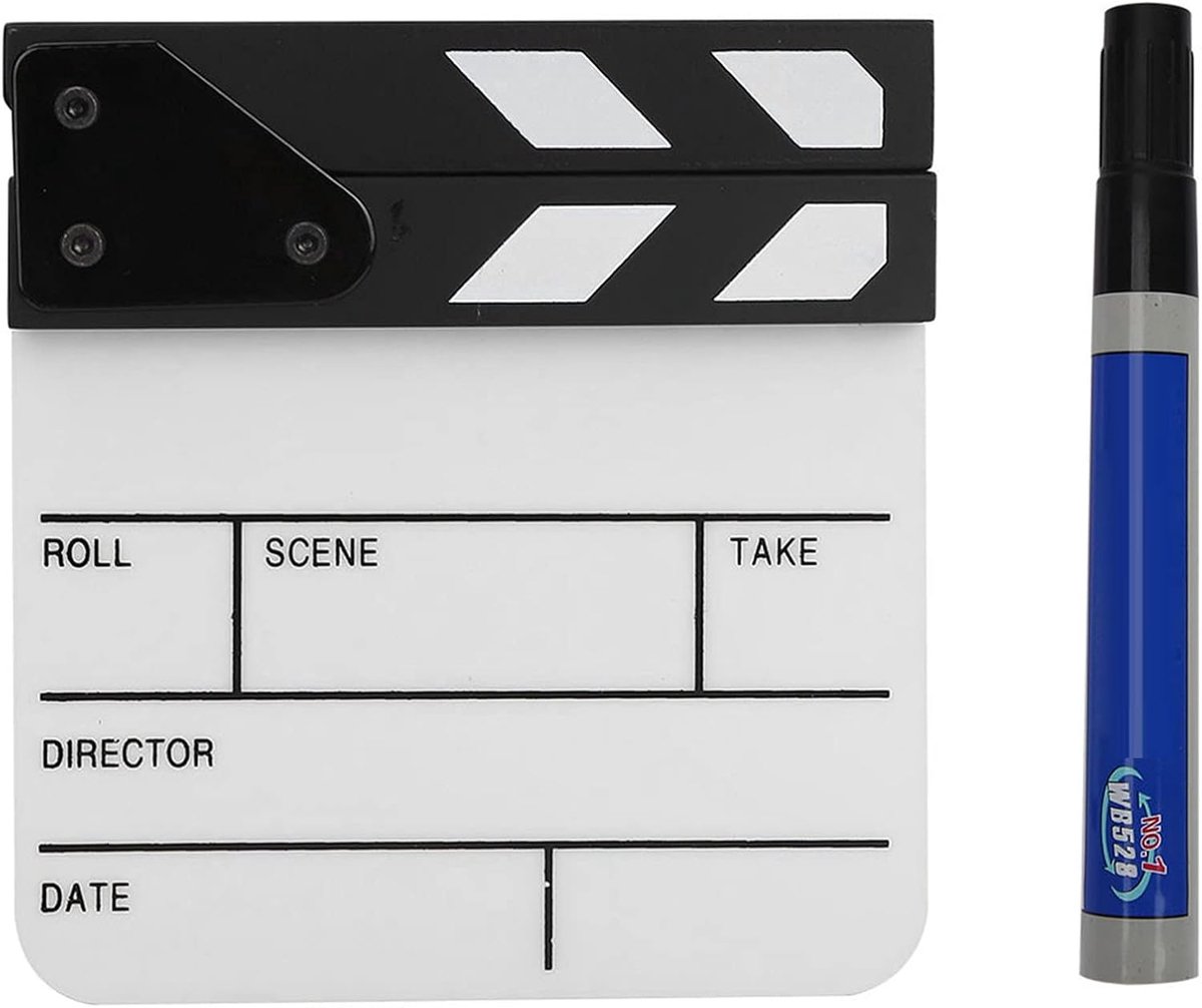 SnelShoppen - Mini Clapperboard, Metalen Acryl Regisseur Sceneklapper, Film Actie Bord met Pen, Wit/Zwart, Voor Film, TV, Reclame en Videoproducties