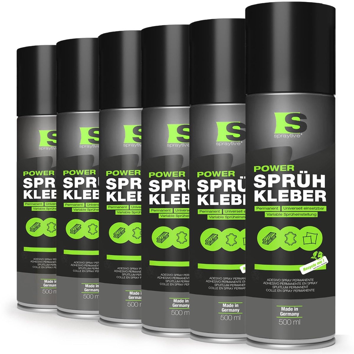 SnelShoppen - 6 x 500 ml Power Spray Lijm: Sterke Permanente Hechting voor Textiel, Vilt, Schuim, Leer, Tapijt, Papier - Verstelbare Spuitkop voor Pre