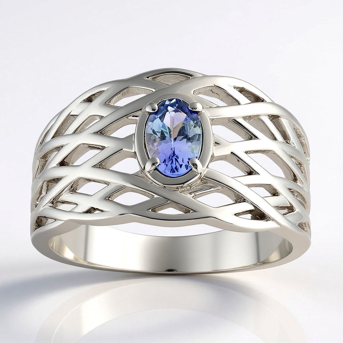 Cavill - Zilveren Ring - 925 Sterling Zilver Gerhodineerd - Ovale Lila Tanzaniet 0,425 ct - Elegante Design - Bijzondere Edelsteen