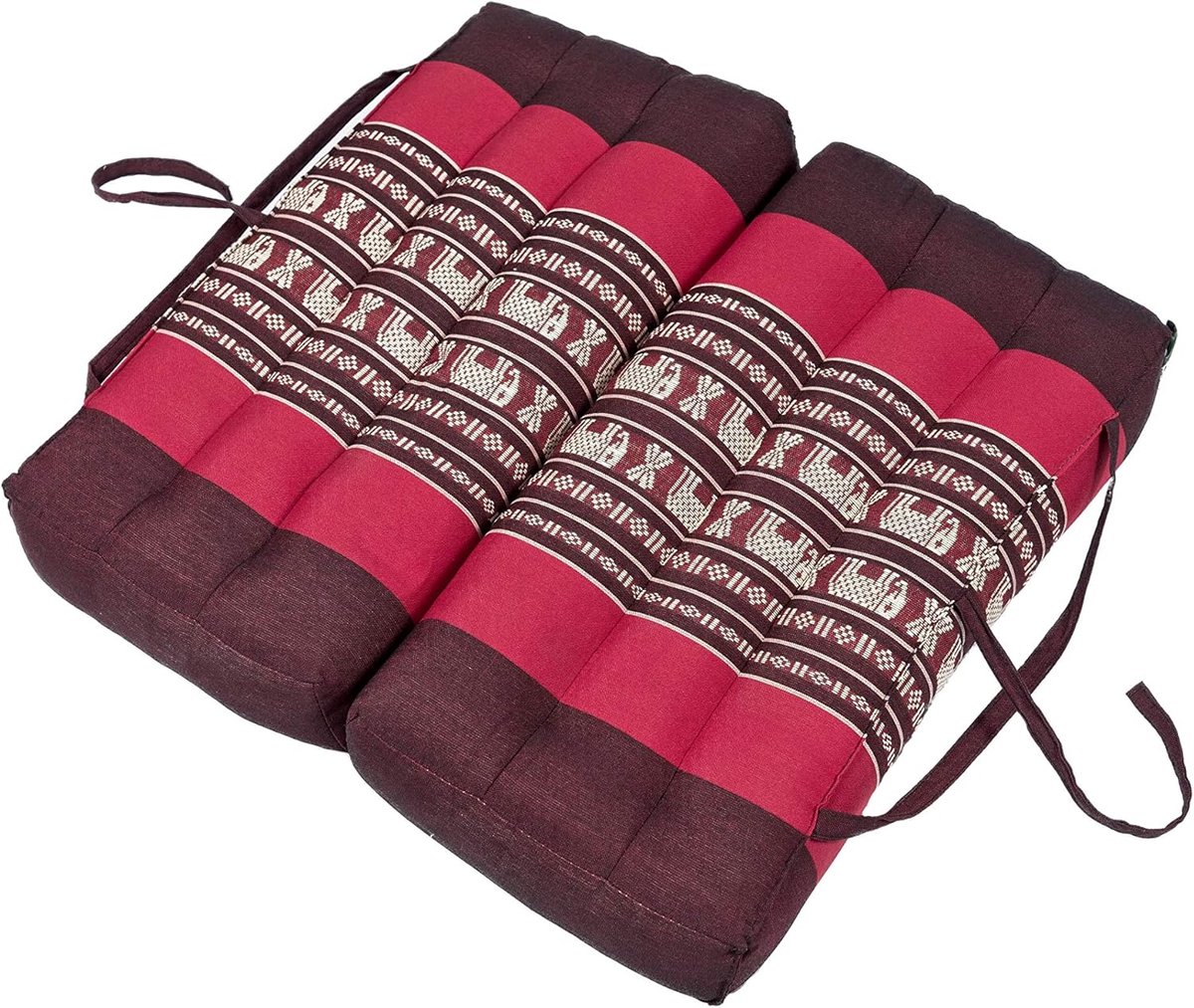 SnelShoppen - Thaikussen Vouwbaar Zitkussen 40x40 cm voor Ontspanning, Meditatie of Yoga (Rode Olifanten) van 100% Kapok
