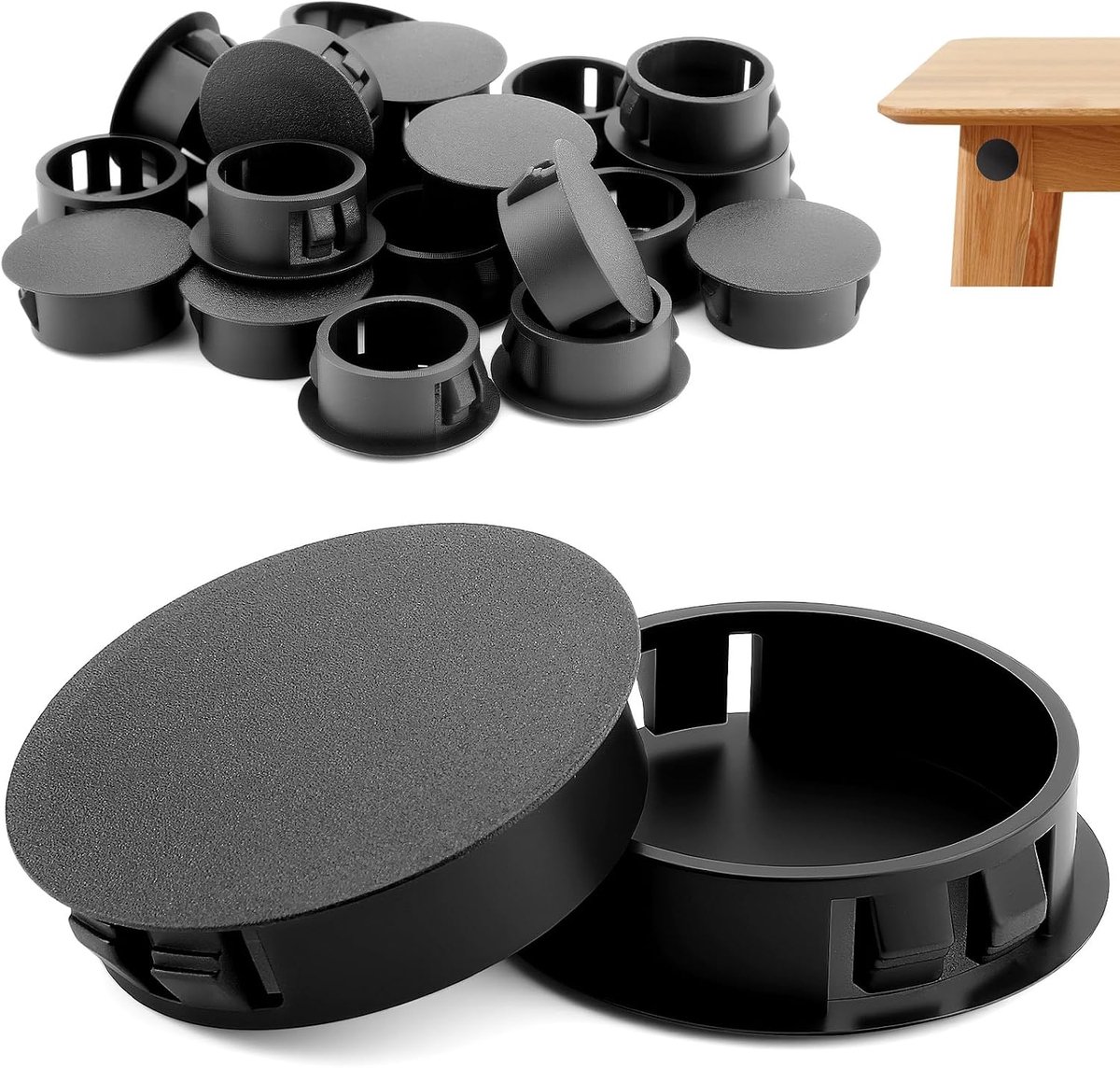 SnelShoppen - 6 Stuks Drill Hole Cover Caps 45mm Zwarte Blind Plugs Plastieken Gatenstopper Voor Meubels, Keuken, en Machinerie