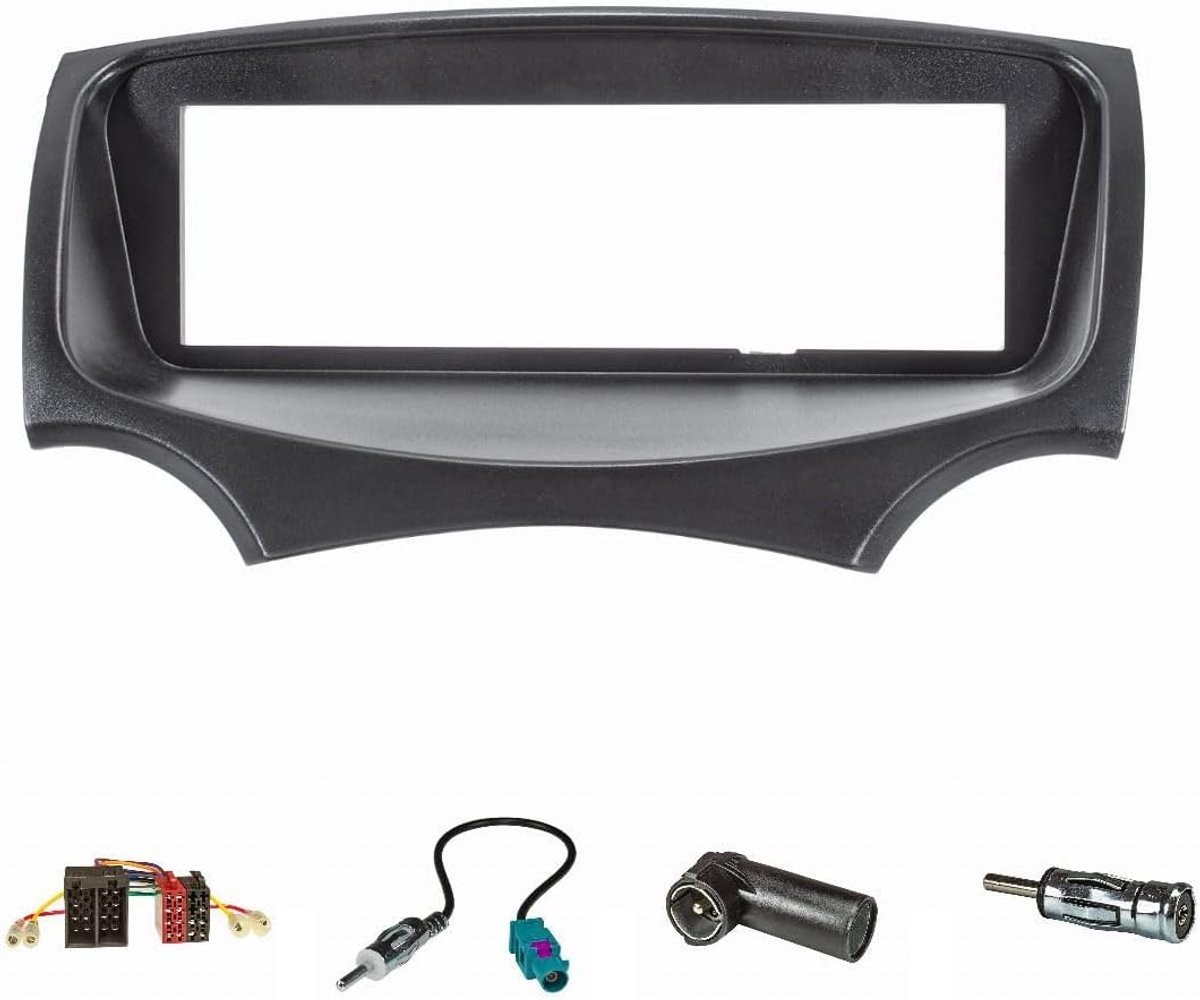 SnelShoppen - Radio installatie frame set voor Ford Ka RU8 2009-2017 - Zwart met radio adapter ISO en Fakra antenne adapter DIN ISO