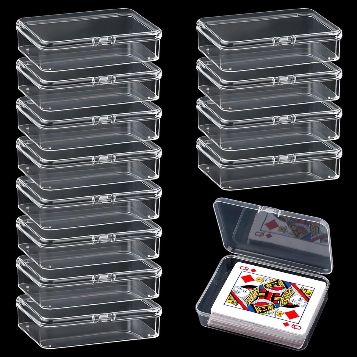 Doorzichtige plastic speelkaartenhoes - 12 stuks opbergdozen voor ruilkaarten, kaartdecks en knutselartikelen met kliksluiting en stevige bescherming