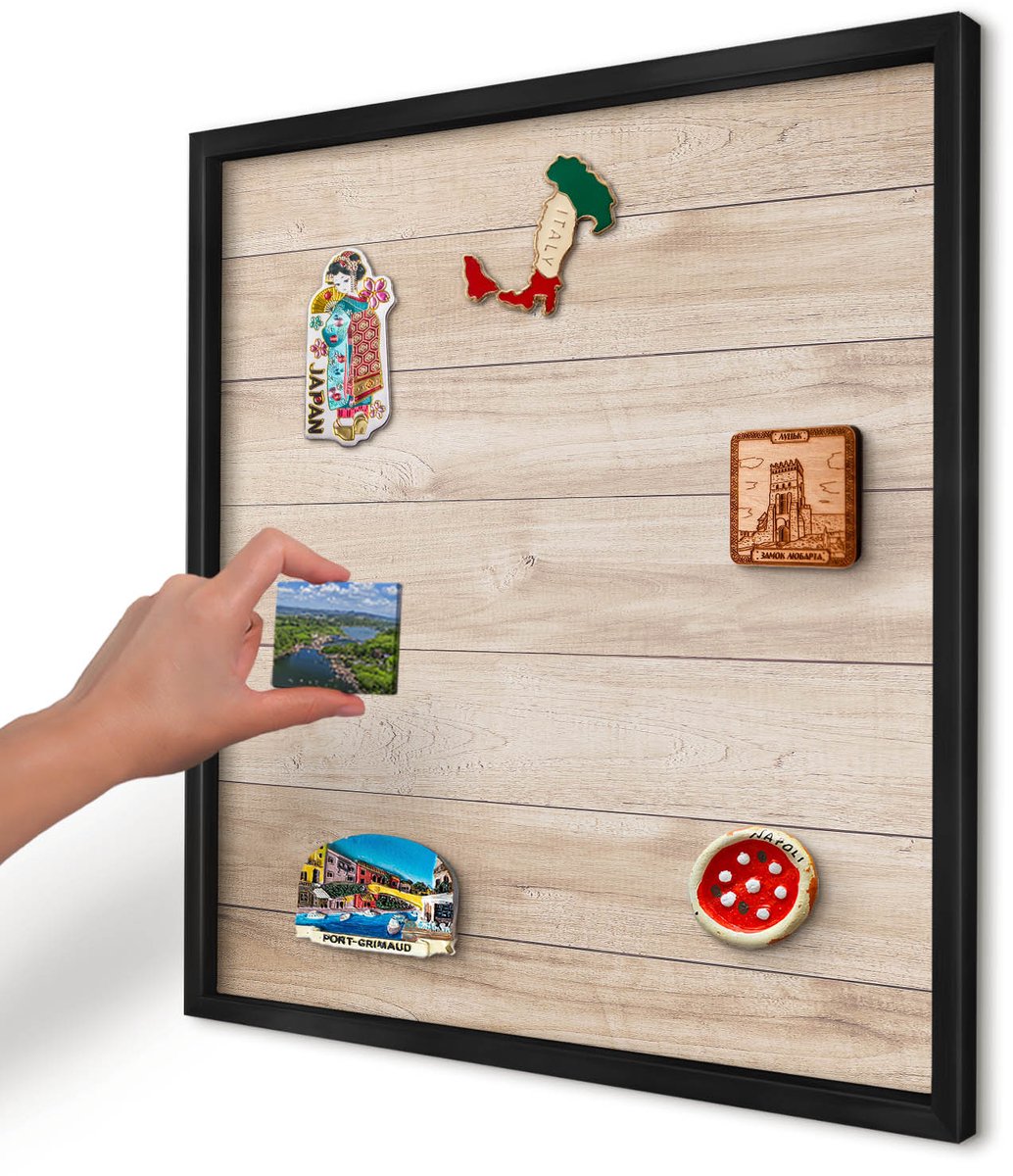 Artprintcave Bruin Magneetbord mit Zwart Frame - 50x50 cm - Houten Planken Wandbord Magnetisch - Rustiek Magneetbord Voor Keuken - Texturen