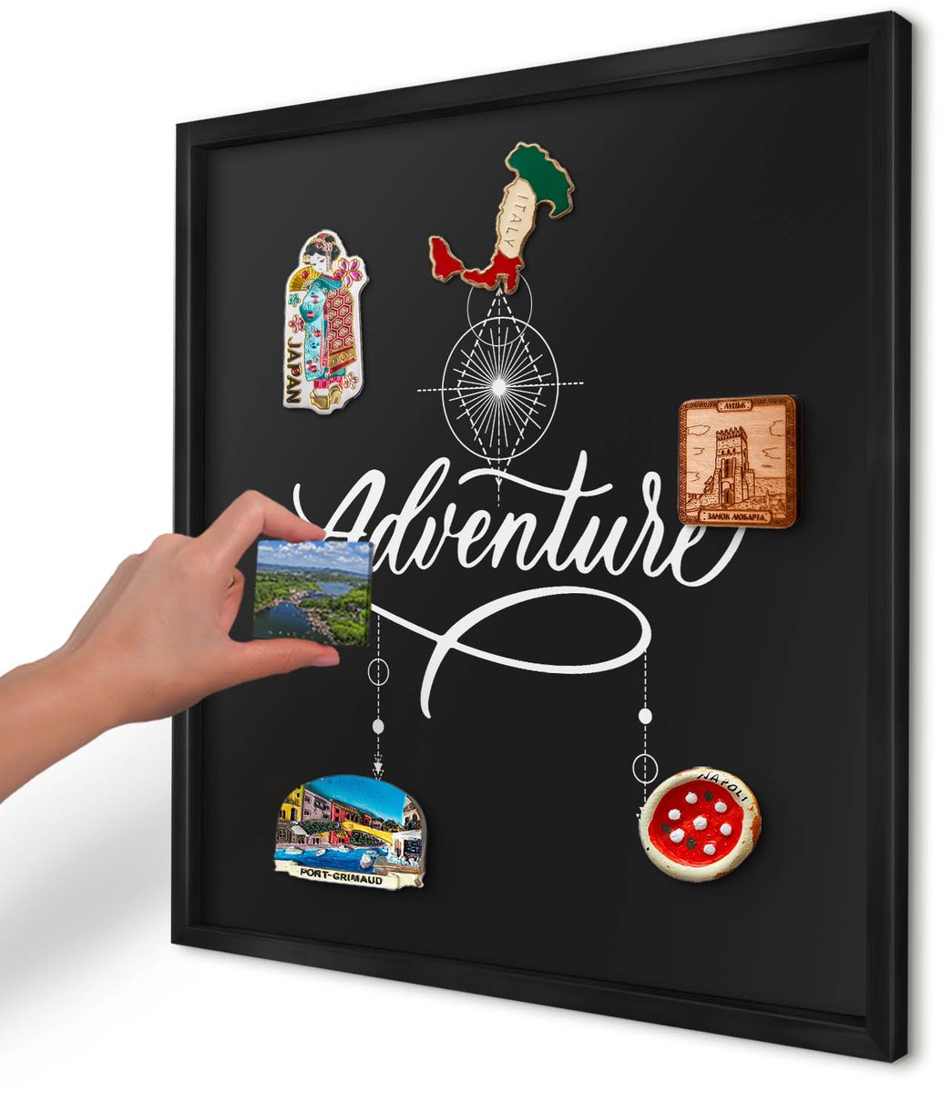 Artprintcave Zwart Magneetbord mit Zwart Frame - 50x50 cm - Reisinspiratie Magnetisch Bord - Minimalist Magneetbord Voor Keuken - Teksten