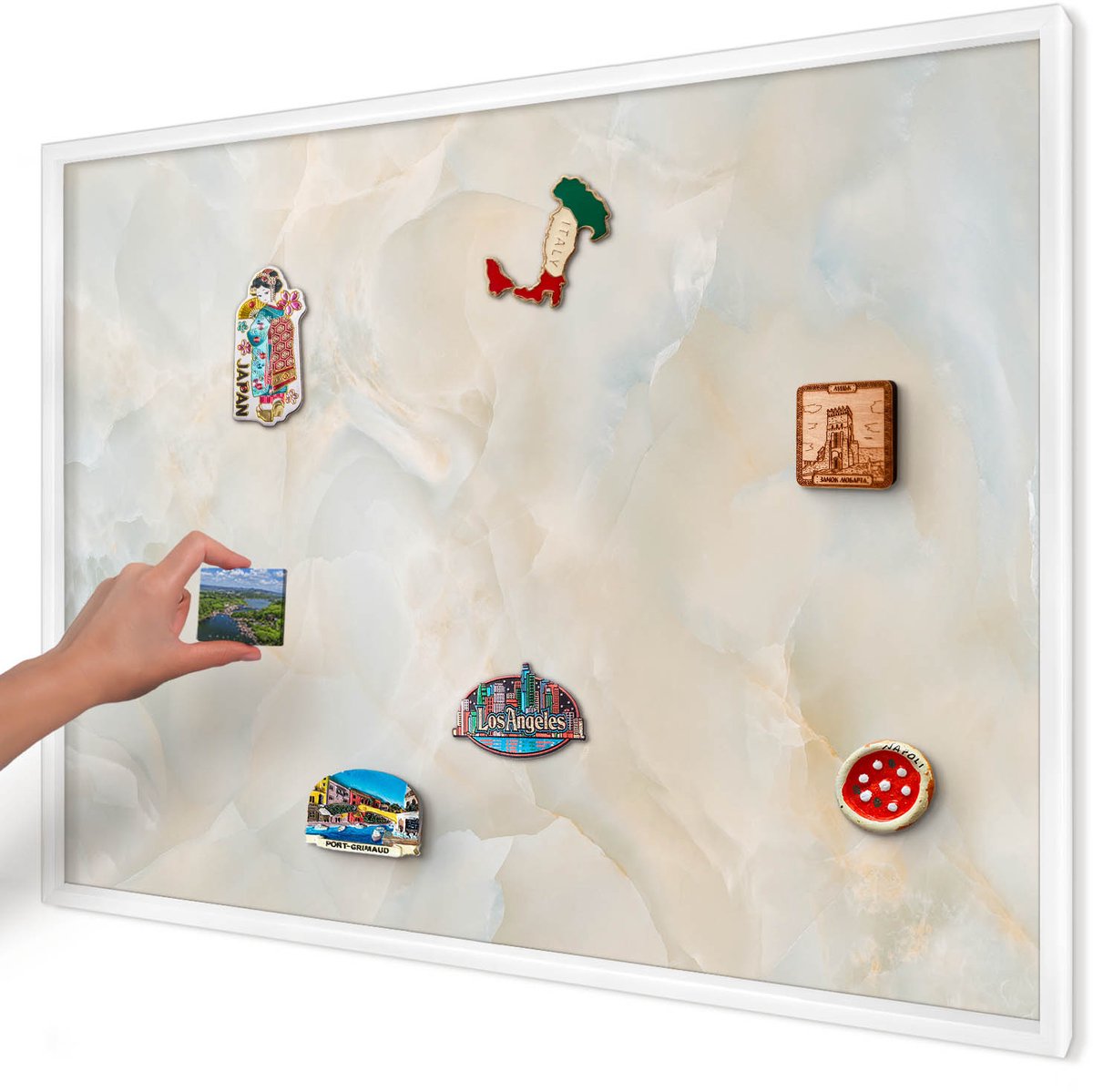 Artprintcave Romig Magneetbord mit Witte Lijst - 100x70 cm - Subtiele Elegantie Wandbord Magnetisch - Minimalist Magneet Bord mit Frame - Texturen