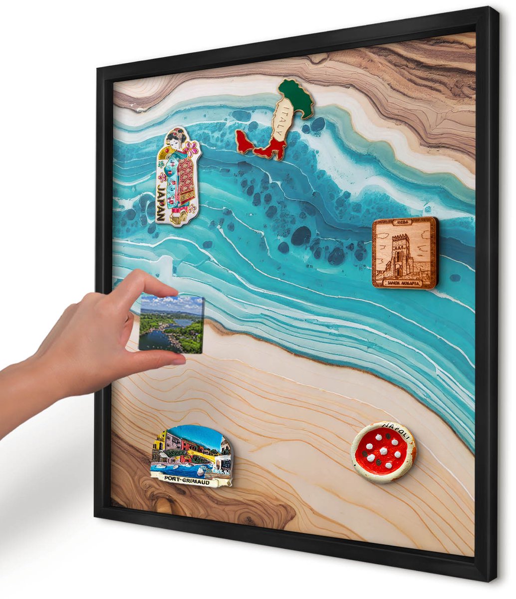 Artprintcave Turkoois Magneetbord mit Zwart Frame - 50x50 cm - Aardlagen Notitiebord - Abstract Wandbord Magnetisch - Abstractie