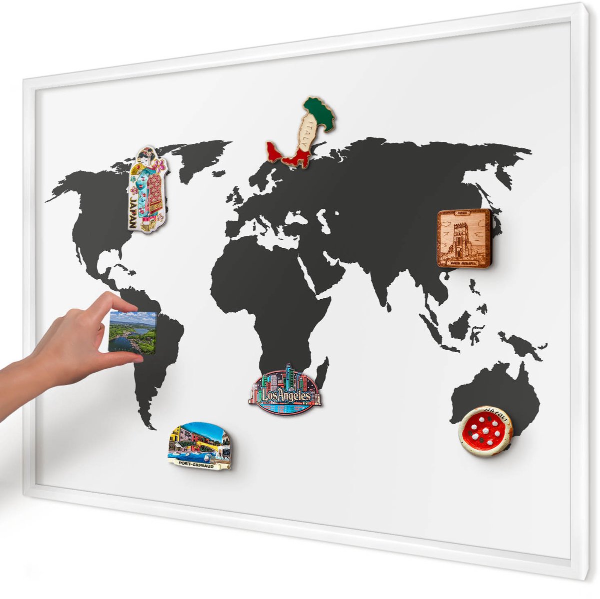 Artprintcave Zwart Magneetbord mit Witte Lijst - 100x70 cm - Wereldkaart Magnetisch Bord - Minimalist Notitiebord - Kaarten