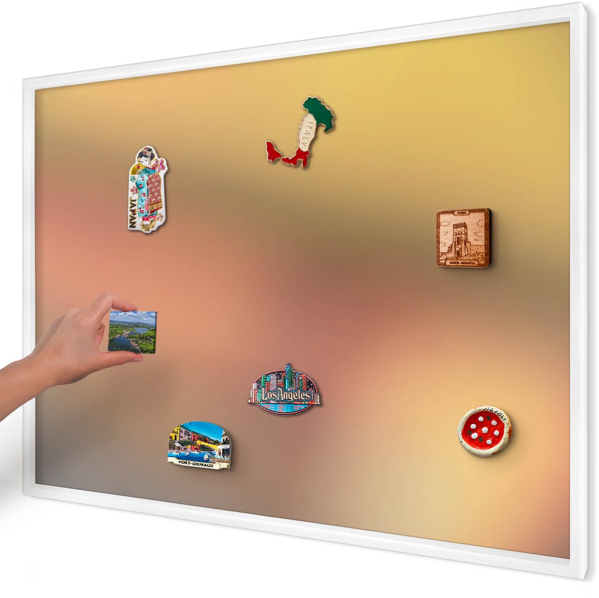 Artprintcave Geel Magneetbord mit Witte Lijst - 100x70 cm - Kleurrijke Gloed Magnetisch Bord Voor Magneten - Abstract Bord Voor Magneten - Abstractie