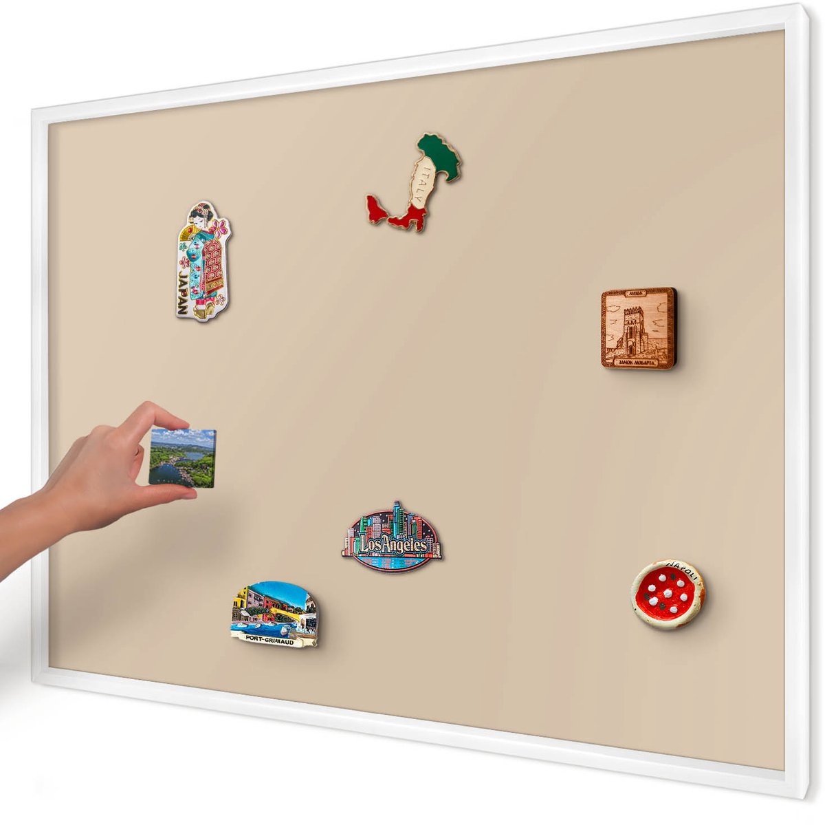 Artprintcave Beige Magneetbord mit Witte Lijst - 100x70 cm - Beige-Oranje Magneetbord Voor Foto's - Minimalist Magneetbord Voor Keuken - Achtergronden En Patronen