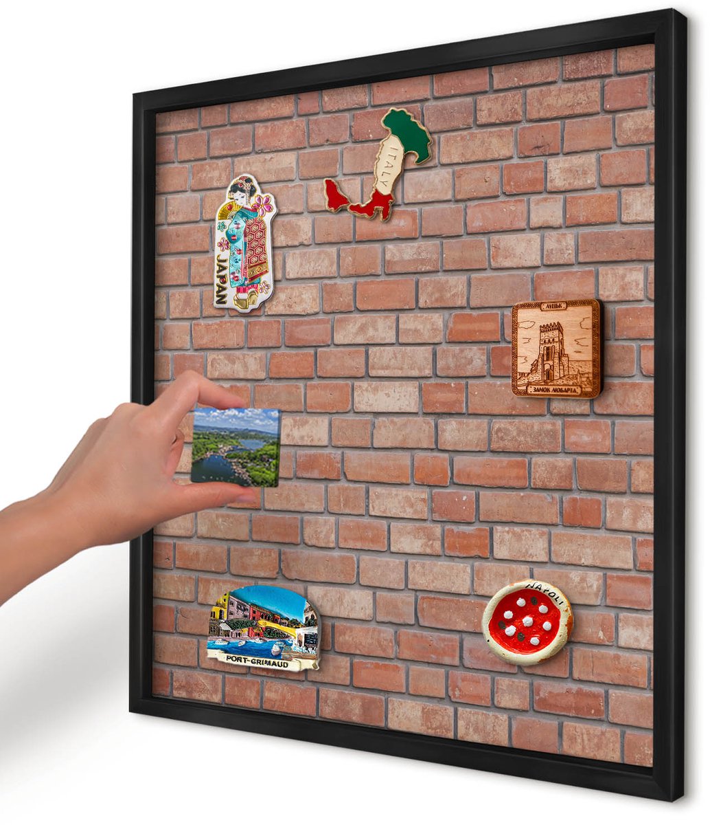 Artprintcave Bruin Magneetbord mit Zwart Frame - 50x50 cm - Bakstenen Muur Bord Voor Magneten - Industrieel/Loft Wandbord Magnetisch - Texturen