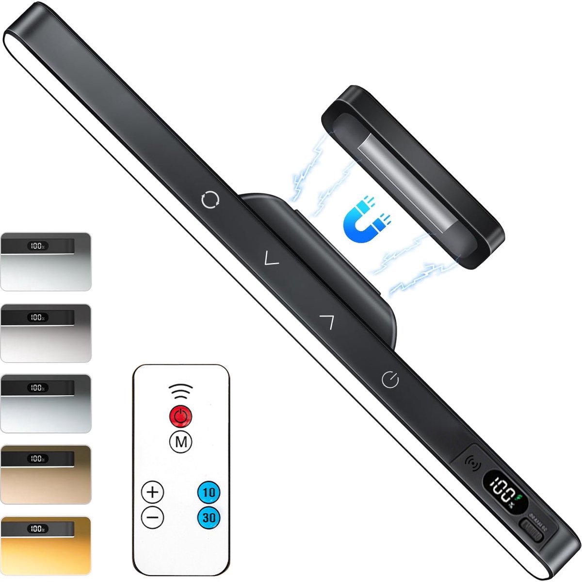 KZQ Oplaadbare LED-lichtbalk met afstandsbediening — 5 lichtkleuren, 120 LED's, 2000 mAh-accu — Magnetische lamp met aanraakbediening voor kasten, nachtkastje en keuken — Zwart — 1 stuk