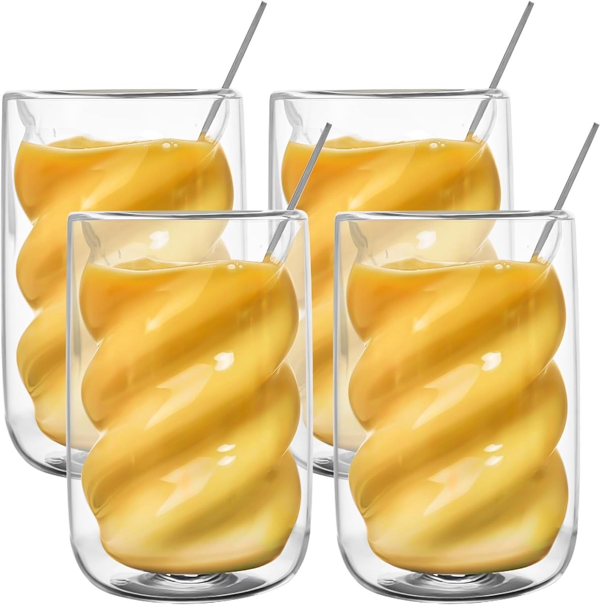 Set van 4 Dubbelwandige Glazen voor Latte Macchiato en Cappuccino, 350 ml, Warmtebestendig, Inclusief Lepels, Ideaal voor Koffie, Thee en Melkdranken
