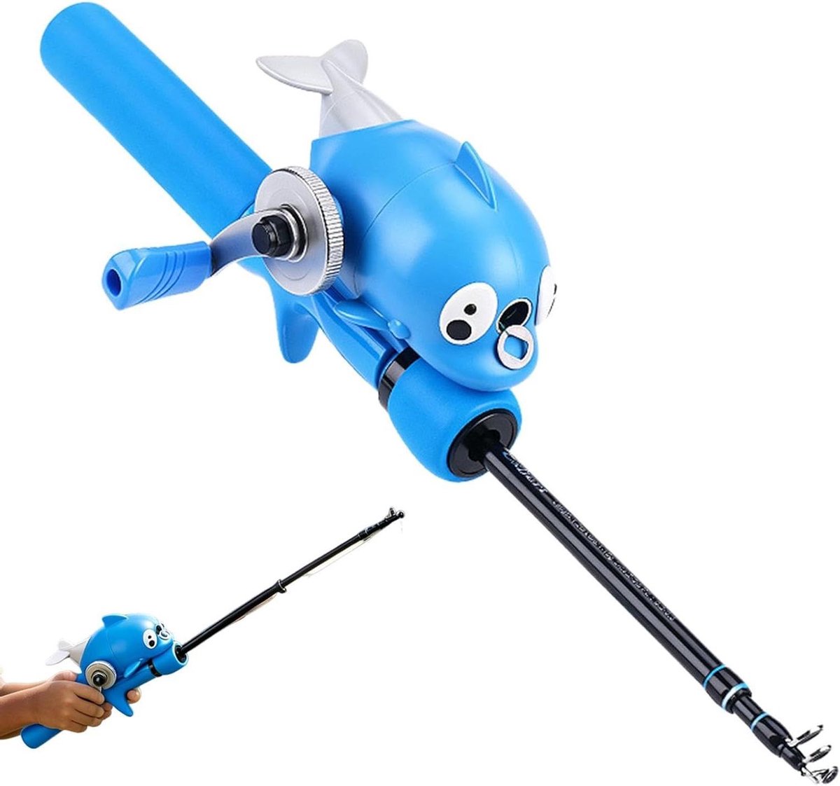 Kinderhengel Dolfijn - Jeugd hengel - Vissen leren - Ingebouwd gesloten molentje - 1.2 meter - Blauw