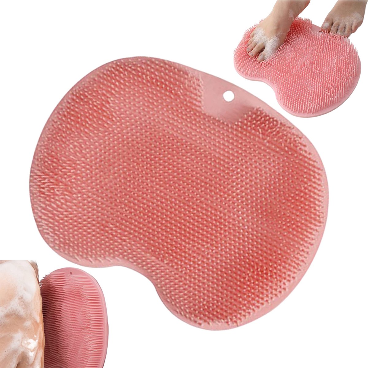 Voetscrubmat - Voetmassagemat - Rugreinigingsmat - Douchemat - Antislip voetmat - Voetmat met zuignappen - Wandvoetmat - Exfoliërende douchemat - 20 cm x 28 cm - Roze - Een must-have voor luie mensen