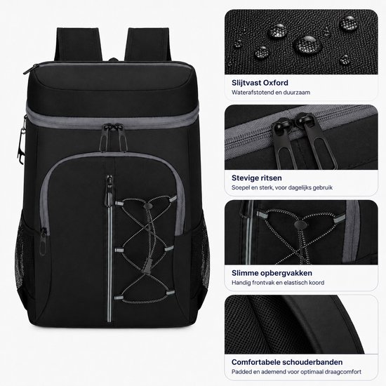 Bobypet - Koelrugzak 30 Liter - Geïsoleerde Picknick Rugzak met Flesopener - Lekvrije en Waterdichte Koeltas - Thermische Rugzak voor Werk, Strand, Camping & BBQ - Voor Heren & Dames - Zwart van Bobypet — afbeelding 3