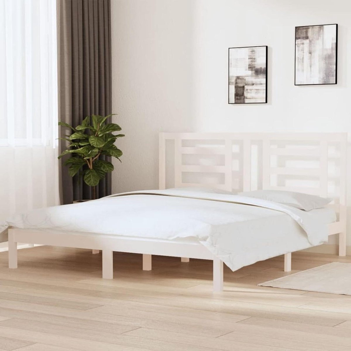 Houten Bedframe - Meubelbed Lattenbodem - Slaapkamer Inrichten - Massief Grenenhout - 180 x 200 cm - Wit