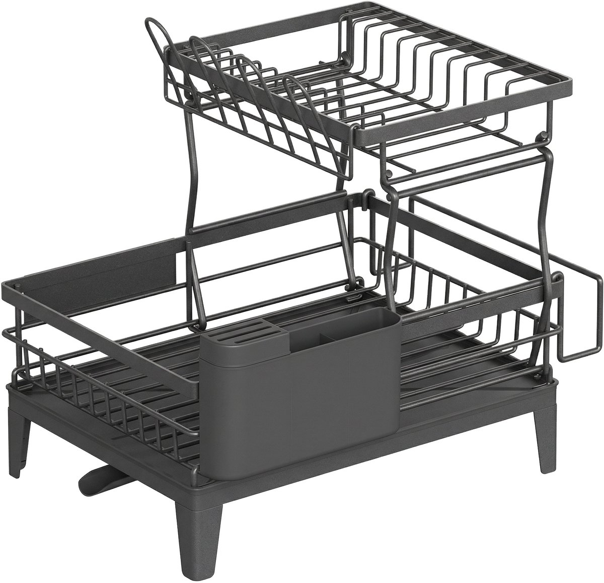 Tweelaags afdruiprek - Afdruiprek met draaibare afvoer - Bestekhouder - 31 x 42 x 36,5 cm - Grijs