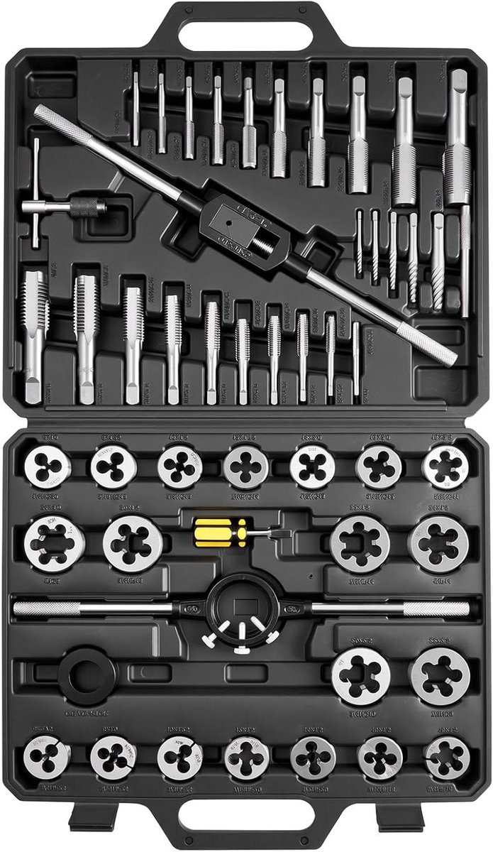 Schroefdraad Snijset - Tappen en Matrijzen Set - Schroefdraad Repareren - 51 Delig Metrisch - M6 tot M24 - Grijs