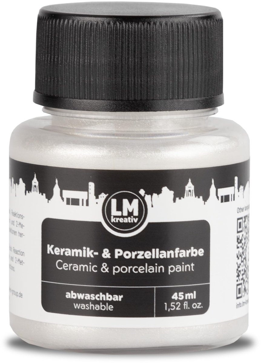 LM-Kreativ Porselein en Glasverf - Dekkende verf - Op Waterbasis - Hittebestendig - Metallic Parel - 45 ml
