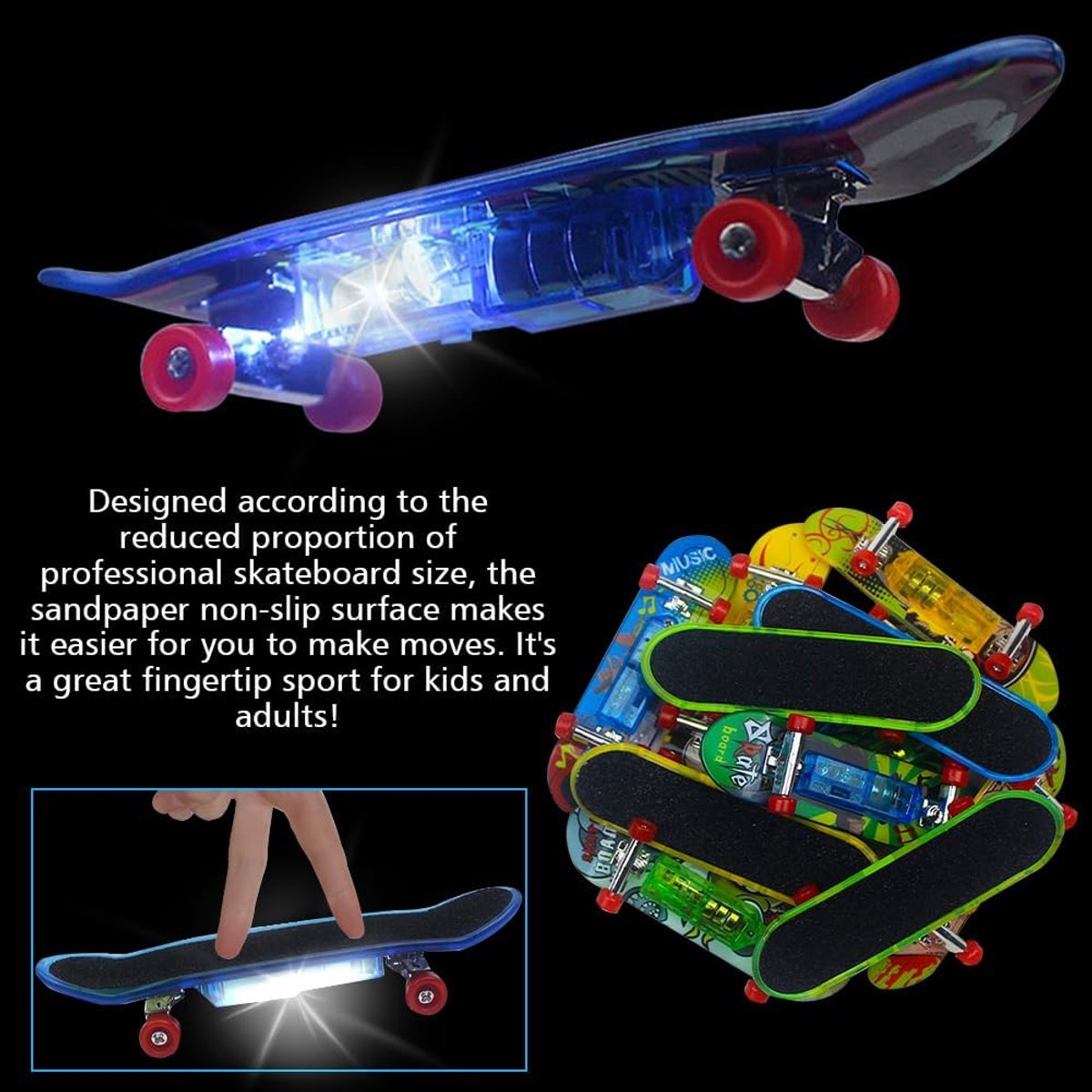12 stuks led-vingerskateboard, vingerskateboard, lichtspeelgoed voor kinderen, mini vingerskateboardset, oplichtend skateboard, speelgoed voor kinderen, feestzakvulling