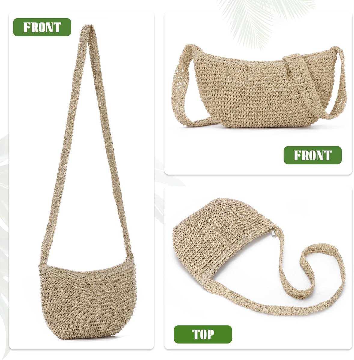 Stro schoudertas voor dames, zomer, casual, geweven rafia, crossbody tas, licht, boho, strotas voor strand, vakantie, dagelijks gebruik, beige, Boheems