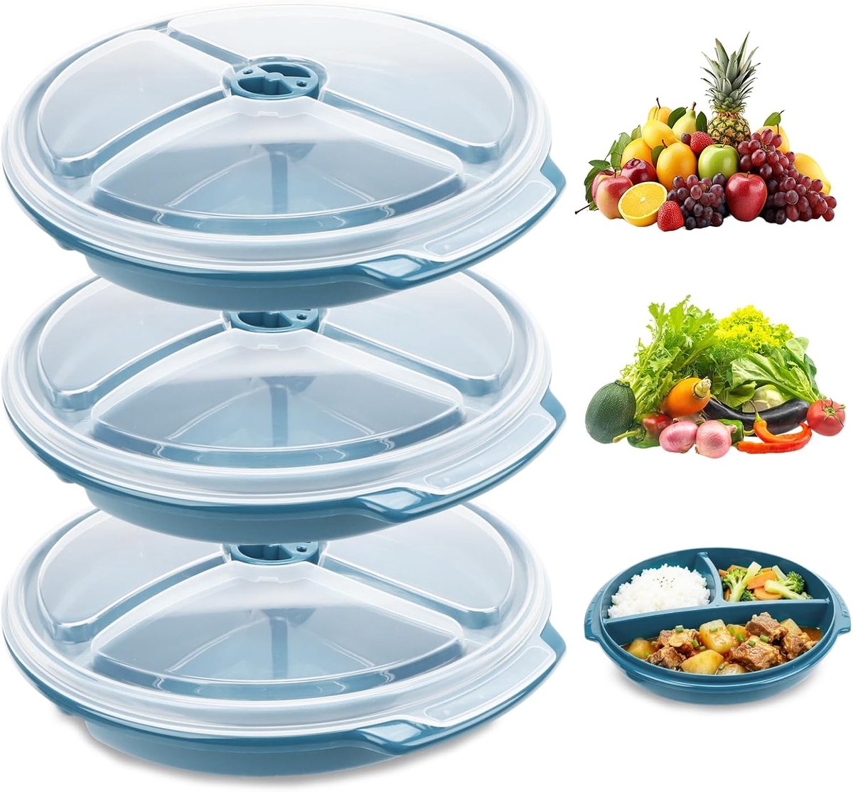 & Wvo Magnetronborden met deksel, set van 3, rond, 3-voudige verdeling, ventilatie, blauw