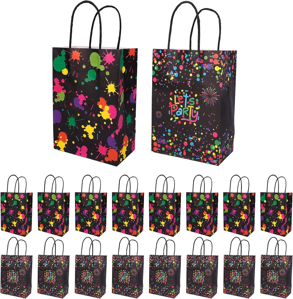 16 stuks geschenkzakjes voor kinderverjaardag met handvat, cadeautjeszakjes, kinderverjaardag, verjaardagszakjes voor kinderen, lichtgevende papieren zakken voor glow-party, snoepzakjes