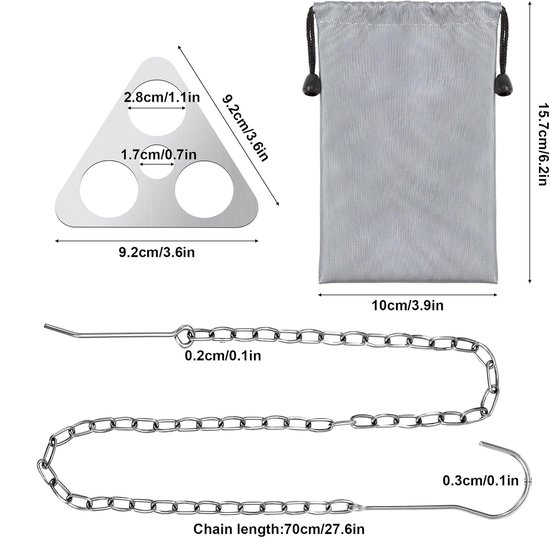 grillplank, draagbare driepoot ring met verstelbare ketting om op te hangen, roestvrij staal, camping, kampvuur, kookaccessoires voor buiten — afbeelding 4