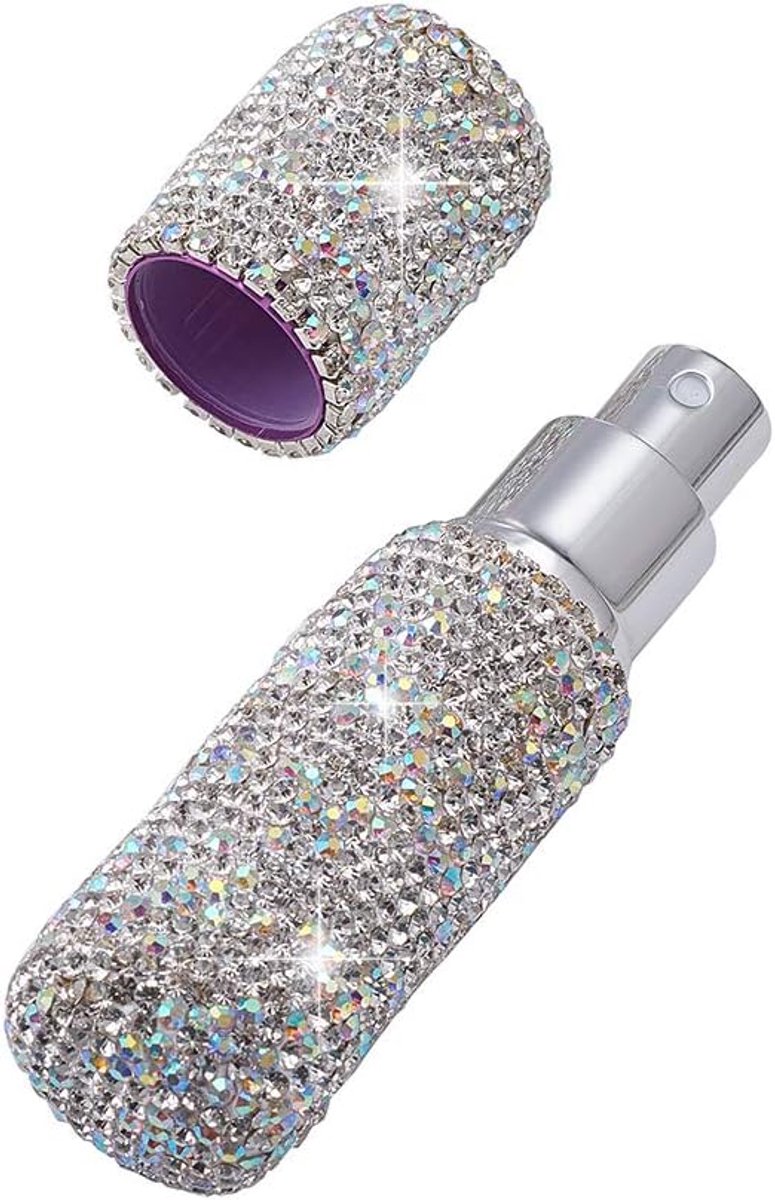 Navulbare mini-parfumfles, verstuiver luxe draagbaar met strass-steentjes versierd voor reiniging, reizen, etherische oliën, parfum (zilver)