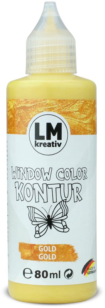 LM-Kreativ Window Color contour verf - goud - 80 ml - op waterbasis - niet giftig