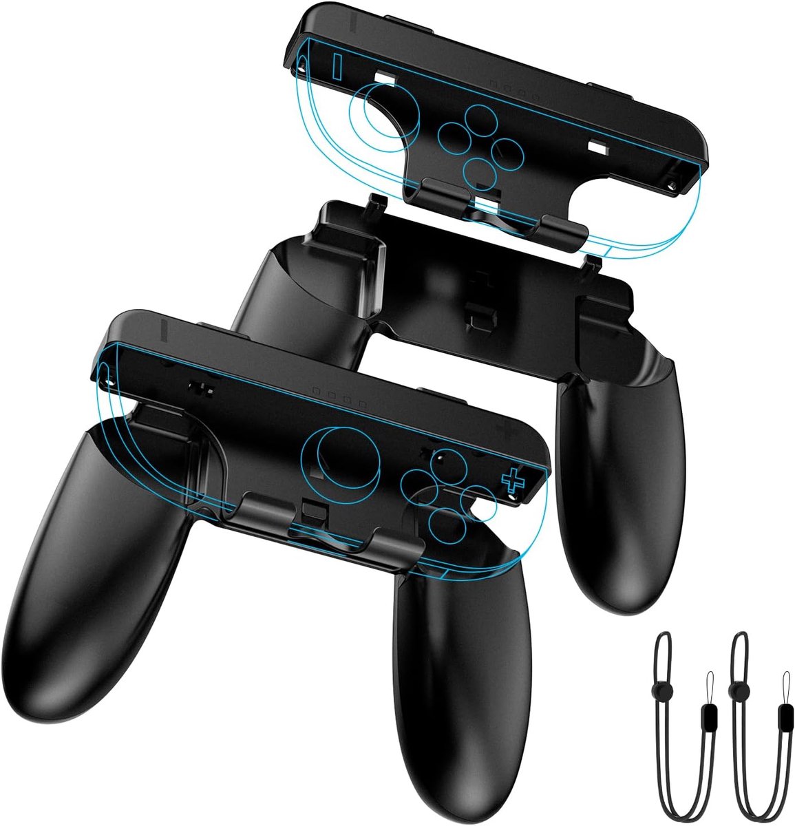 2-in-1 Joy-Con 2 Grepen Compatibel met Nintendo Switch 2 voor Fitness Games, Antislip Handlus & Slijtvaste Controller Greep, 2 Stuks - Zwart
