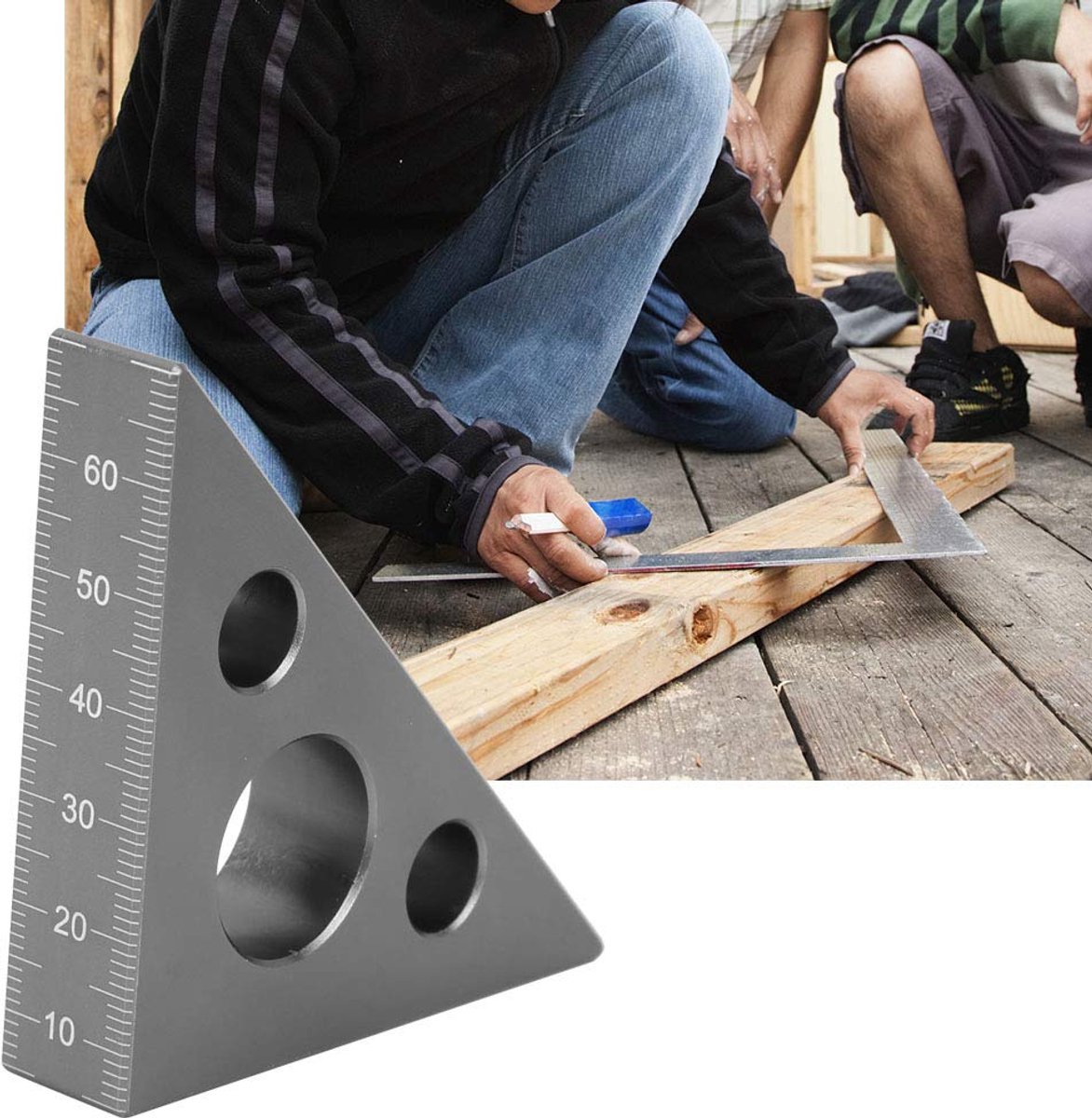Vierkant, 45/90 Graden Aluminium Hoek Liniaal Inch Metrische Driehoek Liniaal Timmermanswerkplaats Houtbewerking Vierkant Multifunctioneel Gereedschap