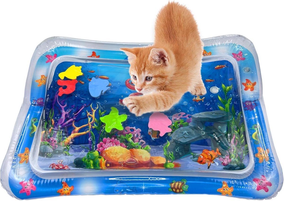 kat, watermat voor katten, opblaasbare huisdiermat, sensorische watermat voor katten, interactieve spelletjes voor honden en katten (A)