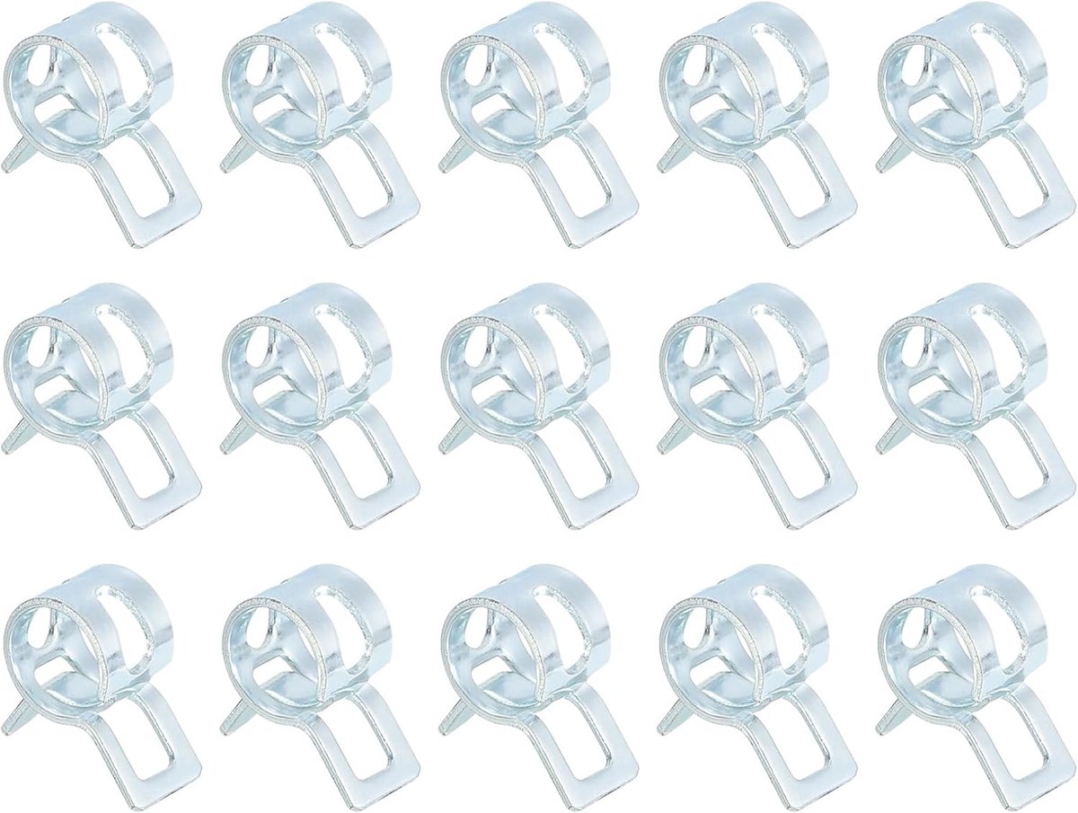 15 stuks veerband-type-actie brandstof/siliconen vacuüm-slangslangklem, 6 mm lagedruk-luchtveerslangclip-klem voor auto-oliebuis, waterbuis, blauw, wit, zink