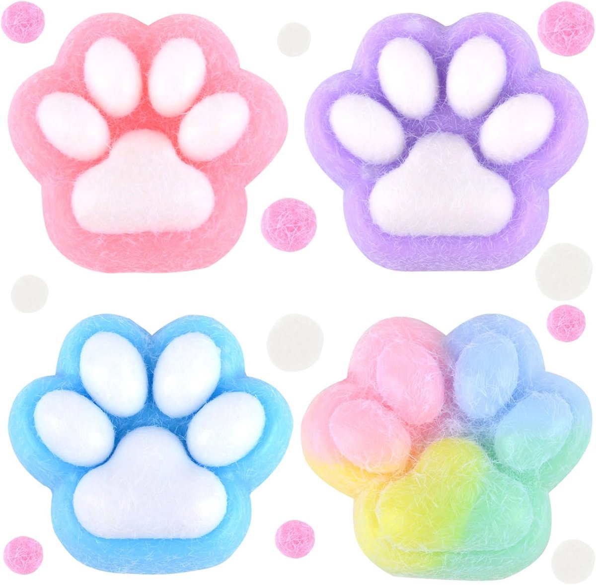 Set van 4 schattige kattenpooien knijpspeelgoed, squishy speelgoed, Taba Squishy, Fufu Squishy, handgemaakte squishy grote kattenpoot, handgemaakte squishy grote kattenpoot voor kinderen en