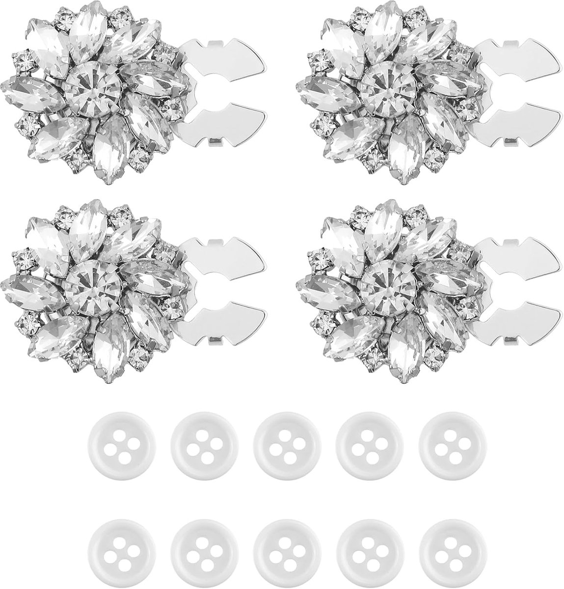4st Strass Knoophoezen, Inclusief 10st Naaiknopen Afneembare Knoophoezen Manchetknopen met Strass en Bloemen Decoratieve Knoophoezen voor Dameskleding Knutselen
