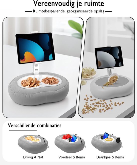 Tabletstandaard met kussen, 360° verstelbare tablet-kussenhouder, compatibel met 5-12,9 inch mobiele telefoon/Kindle, iPad, iPhone, Google, telefoonhouder om in bed te lezen, met bekerhouder, grijs — afbeelding 2